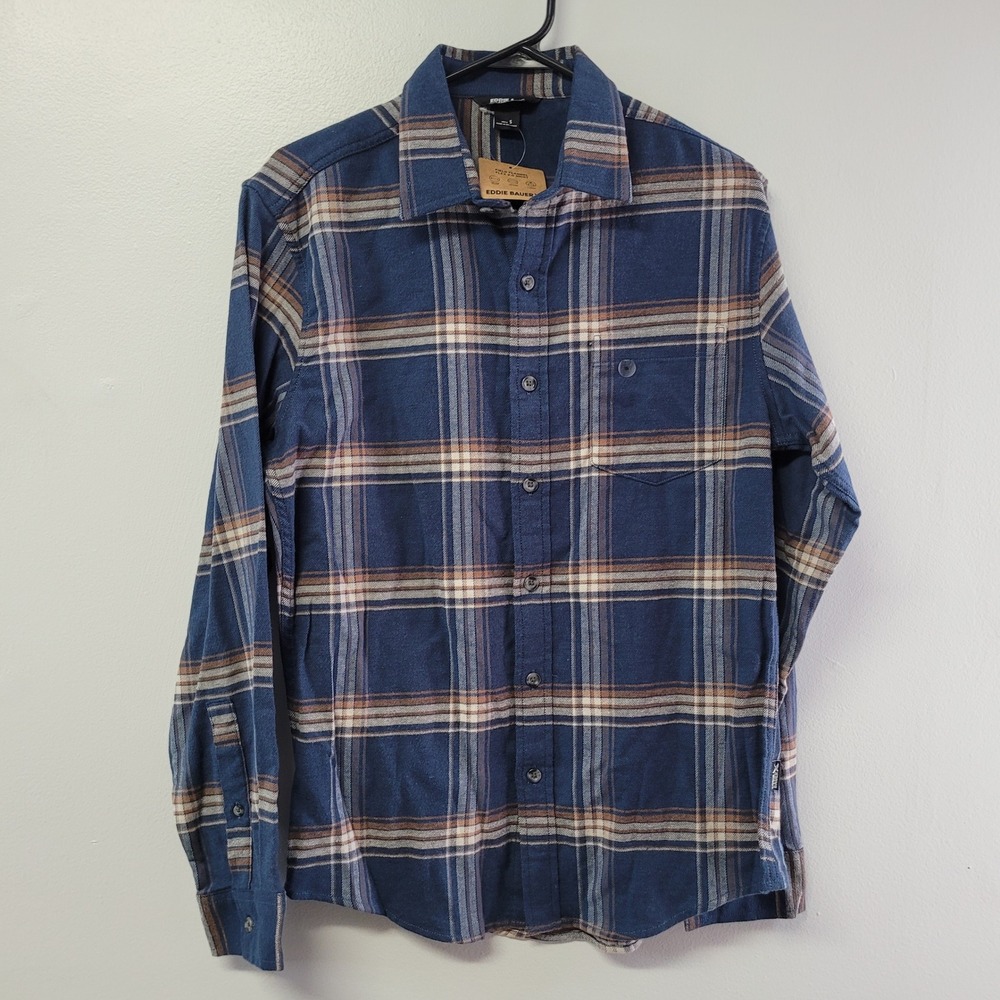 Eddie Bauer Mens Field Flannel Flex 2.0 Shirt Blue Plaid‎ Small